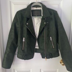 CiSono Green Faux Leather Jacket, Removable Fur